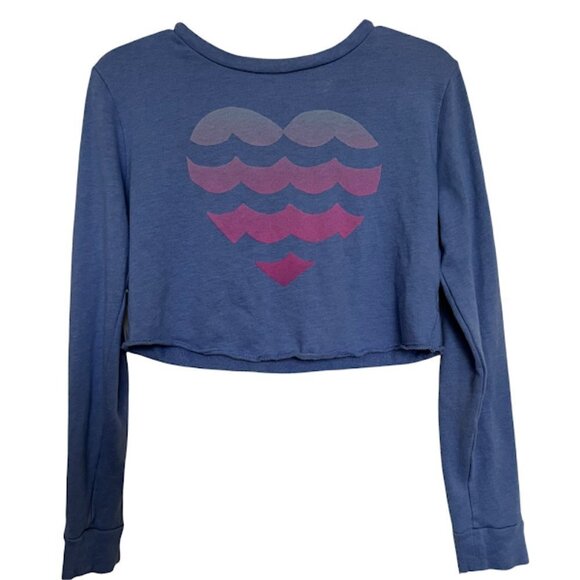 Love Express Women's Crop Top Size XS‎ Blue Long Sleeve Pullover T- Shirt Tee - Picture 1 of 4